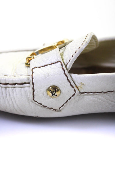 Louis Vuitton Womens Leather Gold Tone LV Slip On Loafers White Size 37 7