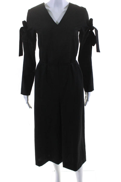 COS Womens Woven V-Neck Long Sleeve Belted Wide Leg Jumpsuit Black Size 4