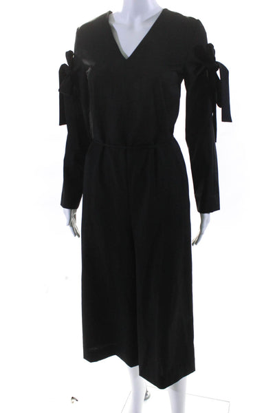 COS Womens Woven V-Neck Long Sleeve Belted Wide Leg Jumpsuit Black Size 4