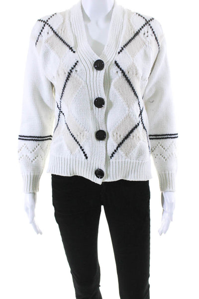 Dorothee Schumacher Womens Cotton Button Up Argyle Cardigan Sweater White Size 2