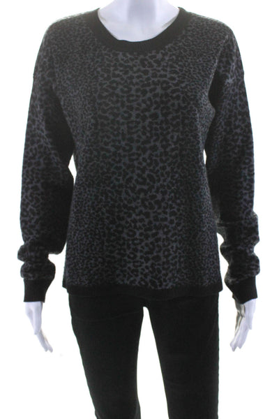 Joie Womens Pullover Scoop Neck Leopard Print Sweater Gray Black Size Medium