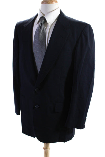 Hickey Freeman Men's Lined Long Sleeves Two Button Jacket Navy Blue Size 42