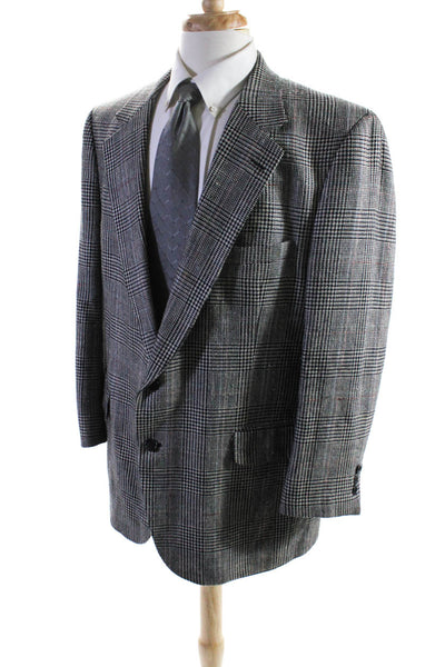 Burberry Men's Collared Long Sleeves Lined Two Button Black Plaid Jacket Size 42