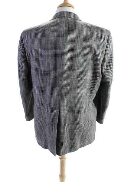 Burberry Men's Collared Long Sleeves Lined Two Button Black Plaid Jacket Size 42