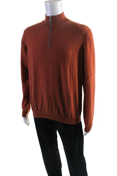 Black Saks Fifth Avenue Mens Merino Wool 1/2 Zip Mock Neck Sweater Orange Size L