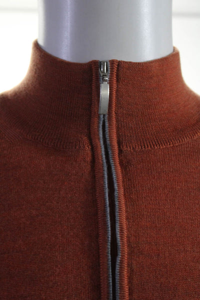 Black Saks Fifth Avenue Mens Merino Wool 1/2 Zip Mock Neck Sweater Orange Size L