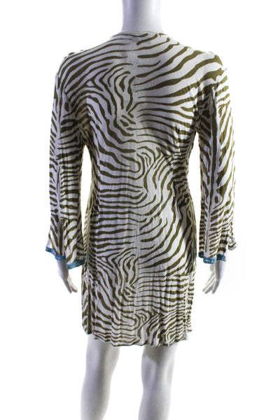 Letarte Womens Zebra Stripe Beaded Tie Front Cover Up White Olive Size Small