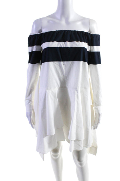 Derek Lam 10 Crosby Intermix Women Sleeve Tie Waist Mini Dress White Navy Size 4