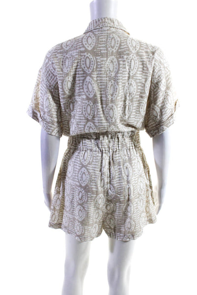 Intermix Womens Abstract Woven Button Up Romper Beige White Size 4