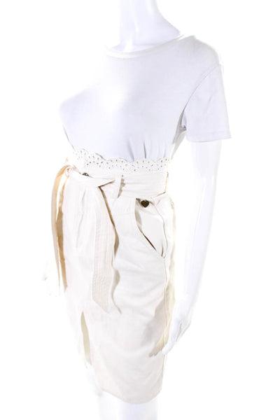 Twinset Womens Off White Cotton Lace Trim Belt Midi Pencil Skirt Size 38