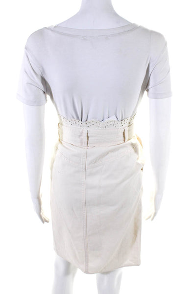 Twinset Womens Off White Cotton Lace Trim Belt Midi Pencil Skirt Size 38