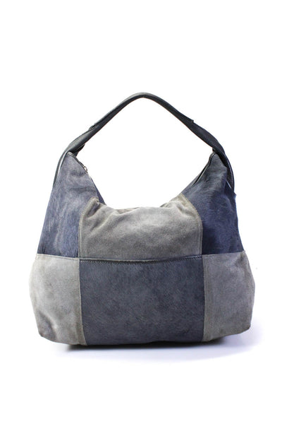 Castellari Womens Ponyhair Suede Leather Trim Slouchy Hobo Bag Gray Size L