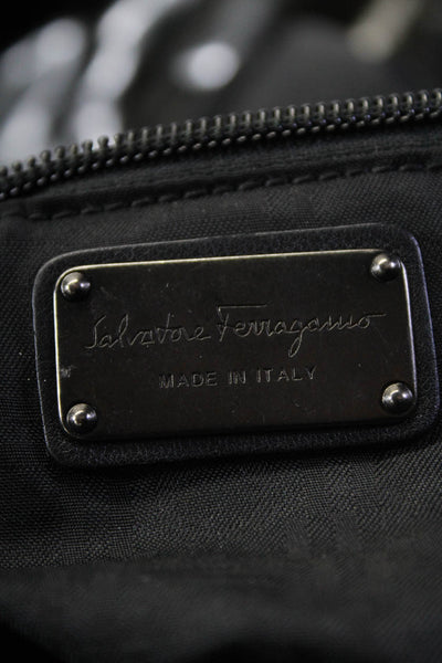 Salvatore Ferragamo Womens Patent Leather Zipper Duffel Shoulder Handbag Black