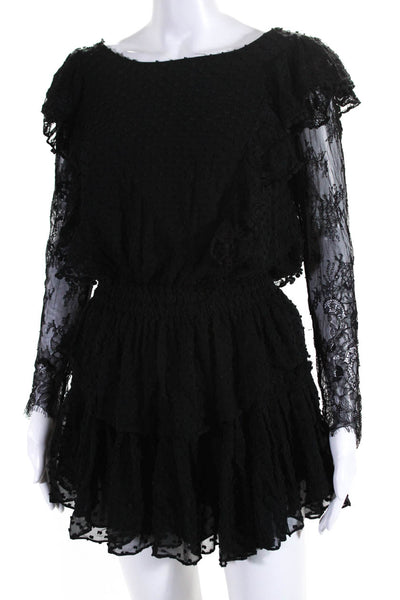 Love Shack Fancy Womens Swiss Dot Tiered A Line Dress Black Size Medium