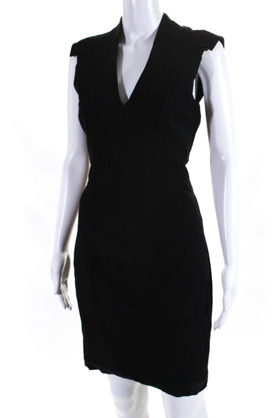 Helmut Lang Womens Short Sleeves V Neck Sheath Dress Black Wool Size 4