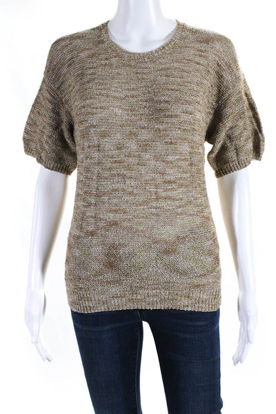 Frank Agostino Womens Short Sleeves Crew Neck Sweater Brown Green Size Small