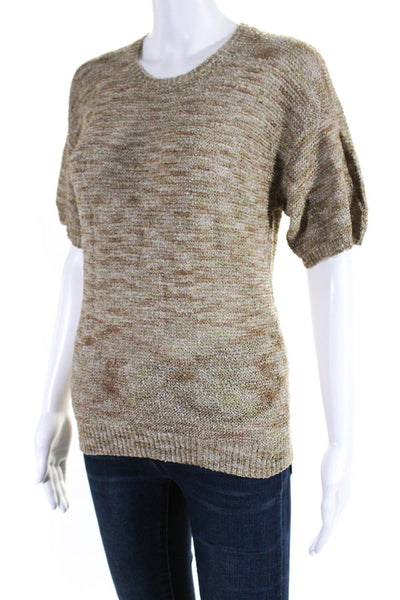 Frank Agostino Womens Short Sleeves Crew Neck Sweater Brown Green Size Small