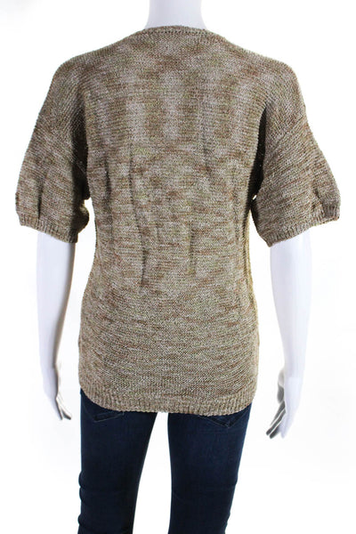 Frank Agostino Womens Short Sleeves Crew Neck Sweater Brown Green Size Small