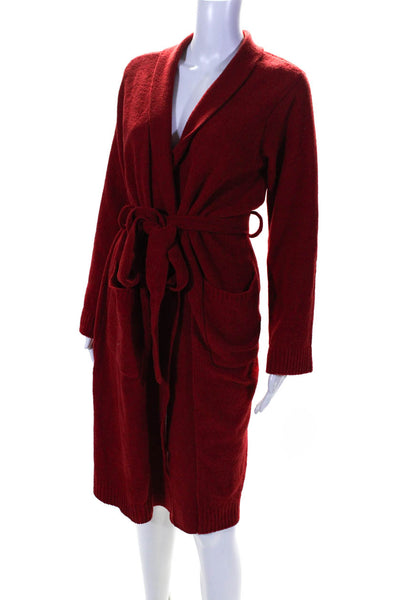 Natori Womens Midi Length Knit Chenille Belted Bath Robe Red Size Medium