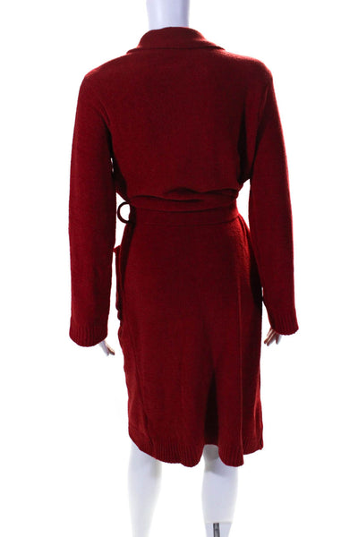 Natori Womens Midi Length Knit Chenille Belted Bath Robe Red Size Medium