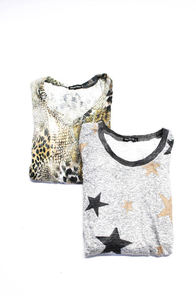 David Cline Womens Star Animal Print Tee Shirt Blouse Size Medium Large Lot 2