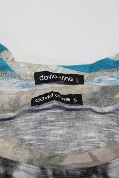David Cline Womens Animal Print Tie Dye Top Blouse Blue Brown Small Large Lot 2