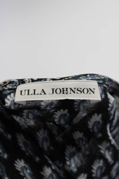 Ulla Johnson Womens Silk Paisley Print Key Hole Neck Dress Black White Size 2