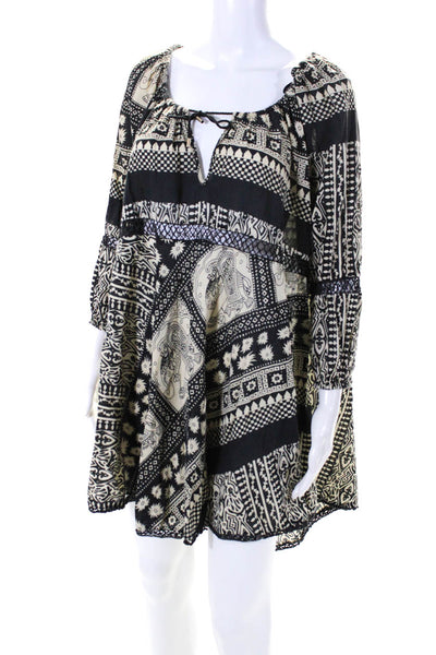 Zimmermann Womens Abstract Print Mini Dress Black Beige Cotton Size 0