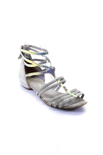 Chanel Womens Suede Strappy Sandals Gray Iridescent Size 37 7