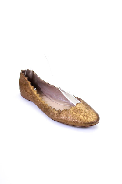 Chloe Womens Leather Scalloped Trim Slide On Ballet Flats Brown Size 36.5 6.5