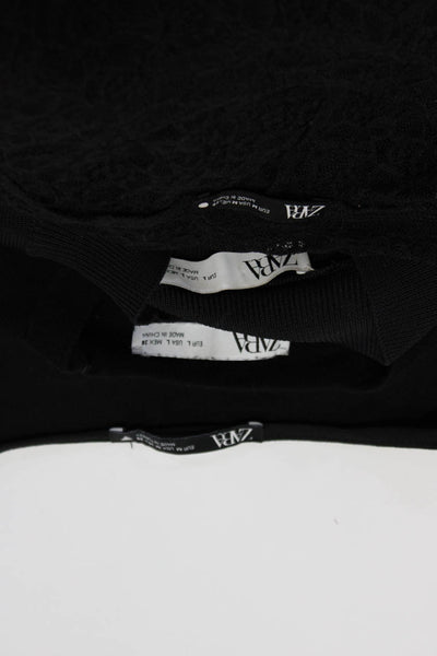 Zara Womens Tied Knot Smocked Long Sleeve Blouse Tops Black Size M L Lot 4