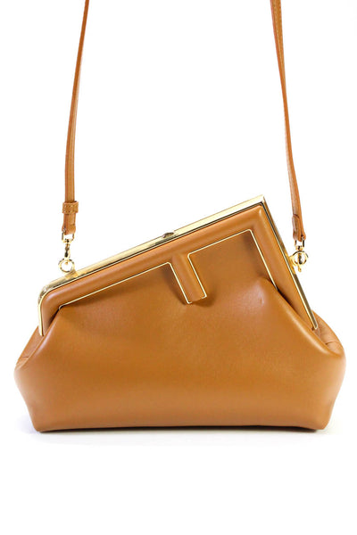 Fendi Womens Caramel Leather Asymmetric Small Shoulder Bag Handbag