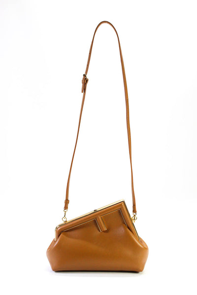 Fendi Womens Caramel Leather Asymmetric Small Shoulder Bag Handbag