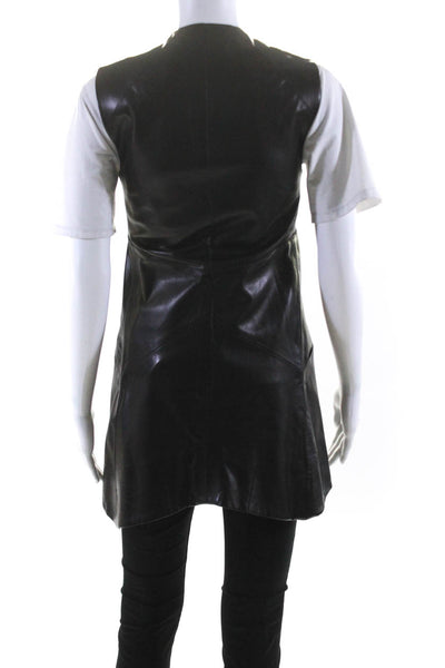 Shamask Womens Leather Sleeveless Round Neck Vest Black Size 8