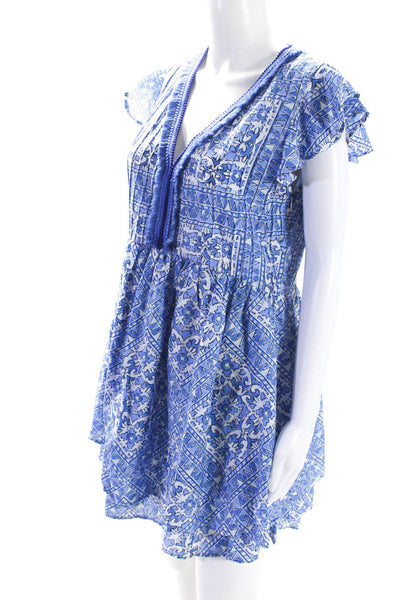 Vineyard Vines Women's Short Sleeve V Neck Printed Mini Dress Blue Size S