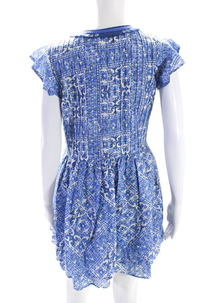 Vineyard Vines Women's Short Sleeve V Neck Printed Mini Dress Blue Size S