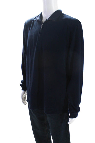 Bogner Mens Fleece 1/2 Zip Up Mock Neck Sweater Pullover Navy Bleu Size XL