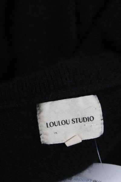 Loulou Studio Womens Black Wool Collar V-Neck Long Sleeve Sweater Top Size M