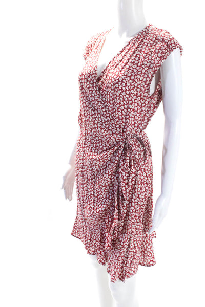 Allsaints Womens Red Floral Print V-Neck Ruffle Sleeveless Wrap Dress Size L