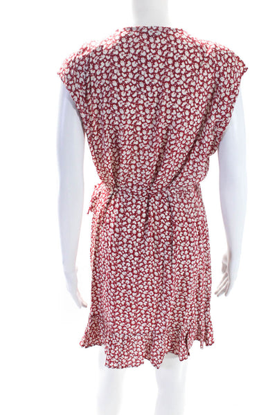 Allsaints Womens Red Floral Print V-Neck Ruffle Sleeveless Wrap Dress Size L