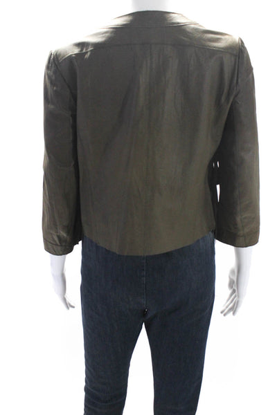 Illia Womens Leather Fringe Zip Up Mid Length Jacket Coat Green Size S