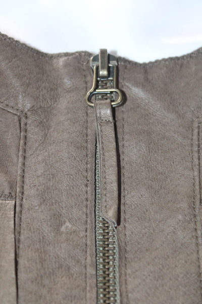 Illia Womens Leather Fringe Zip Up Mid Length Jacket Coat Green Size S