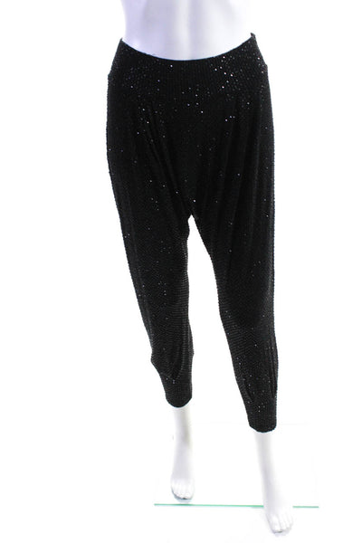 Lily Jean Womens Beaded Cropped Mid Rise Leggings Pants Black Size Small