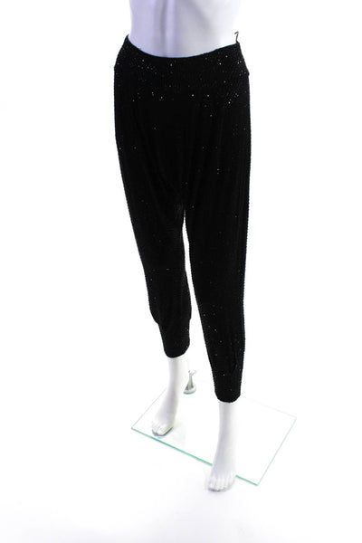 Lily Jean Womens Beaded Cropped Mid Rise Leggings Pants Black Size Small