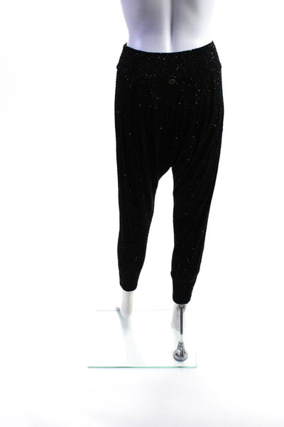 Lily Jean Womens Beaded Cropped Mid Rise Leggings Pants Black Size Small