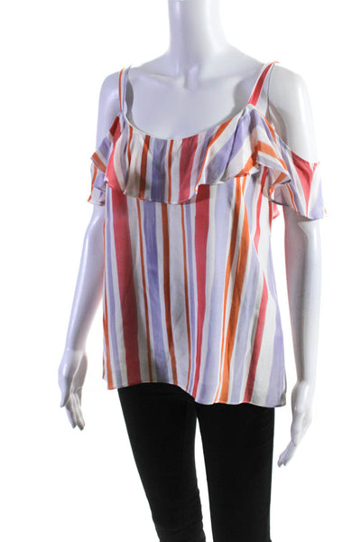 L'Academie Womens Off Shoulder Stripe Sleeveless Top Blouse Pink Purple Small