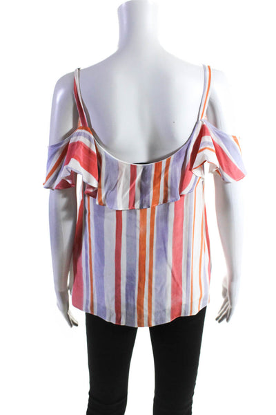 L'Academie Womens Off Shoulder Stripe Sleeveless Top Blouse Pink Purple Small