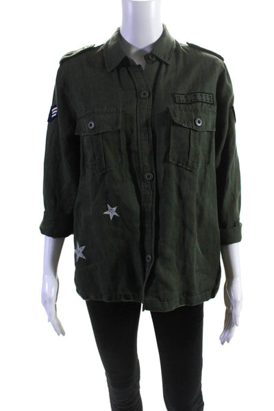 Rails Womens Embroidered Patch Button Up Shirt Jacket Green Size Small