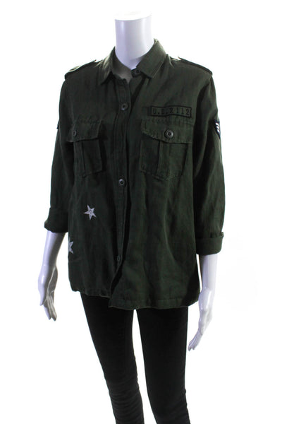 Rails Womens Embroidered Patch Button Up Shirt Jacket Green Size Small
