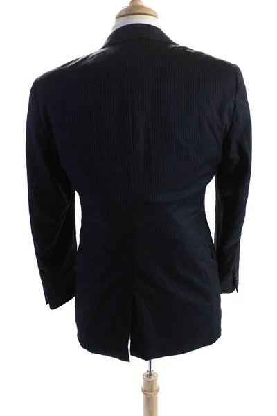 Hickey Freeman Mens Wool Striped Print Buttoned Blazer Jacket Blue Size EUR38